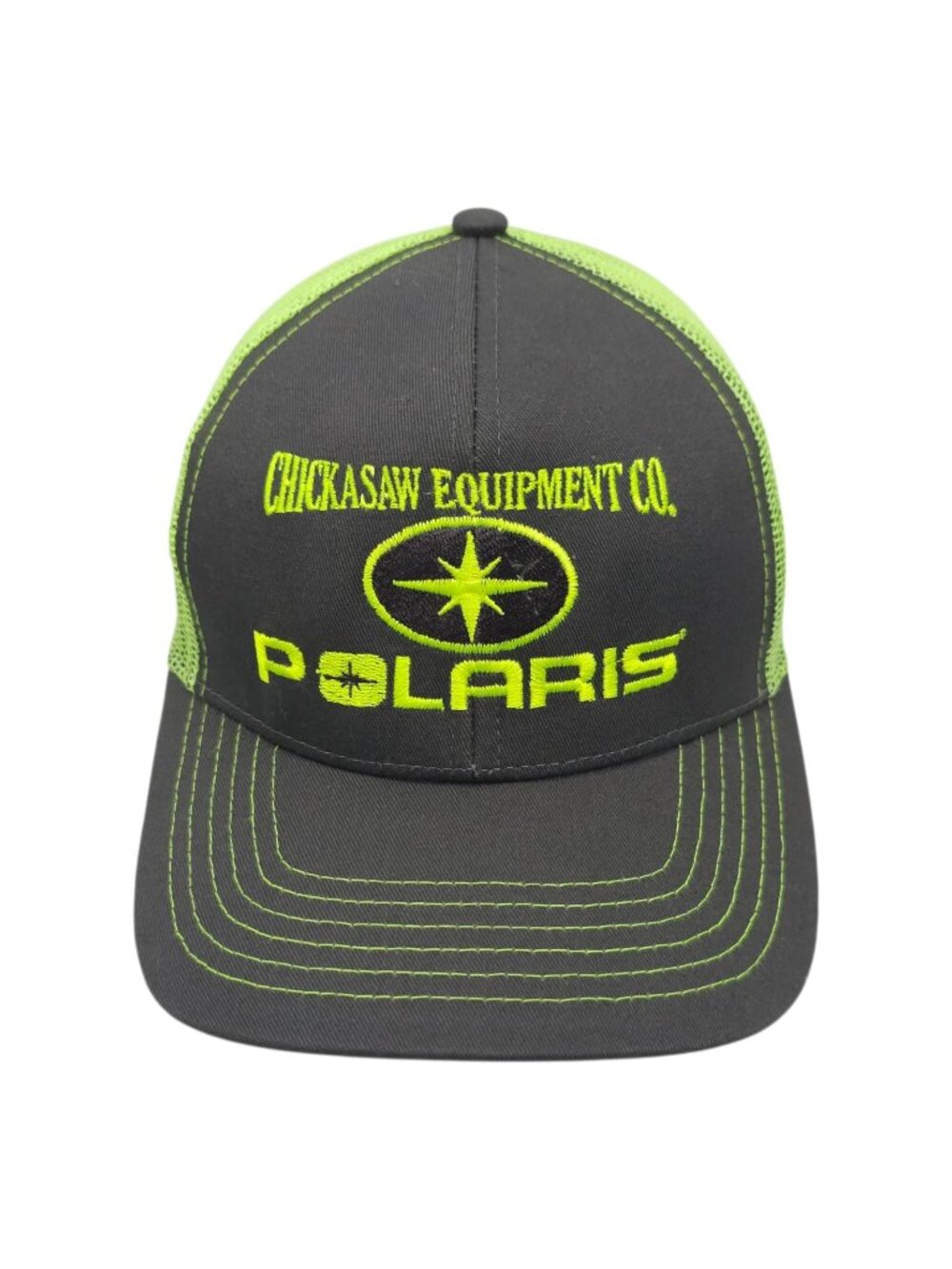 Chickasaw Equipment Co Polaris Trucker Hat Neon Green Gray Mesh Snapback Cap